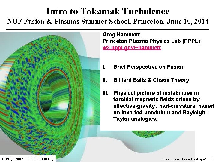 Intro to Tokamak Turbulence NUF Fusion & Plasmas Summer School, Princeton, June 10, 2014