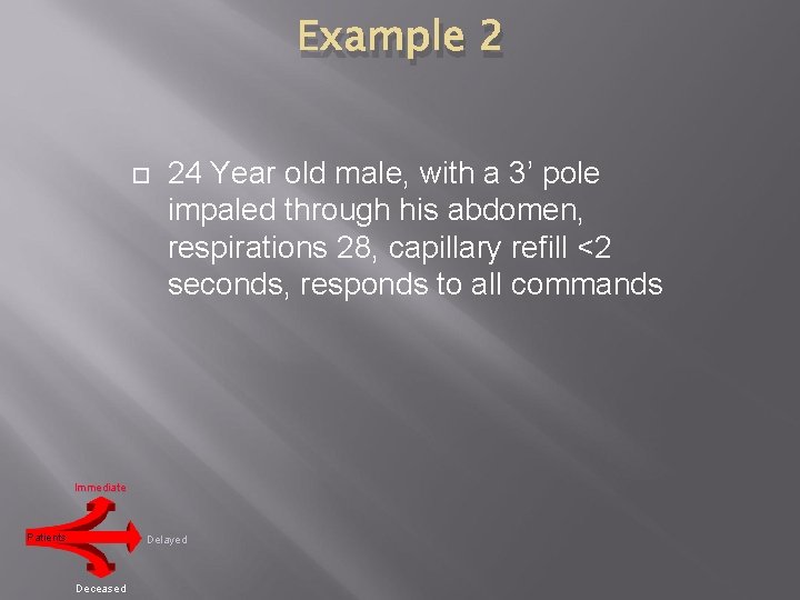 Example 2 24 Year old male, with a 3’ pole impaled through his abdomen,