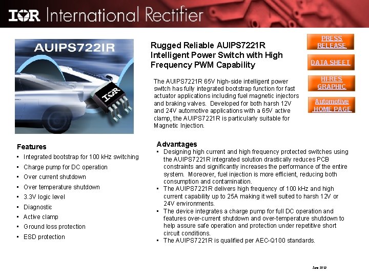 Rugged Reliable AUIPS 7221 R Intelligent Power Switch with High Frequency PWM Capability The