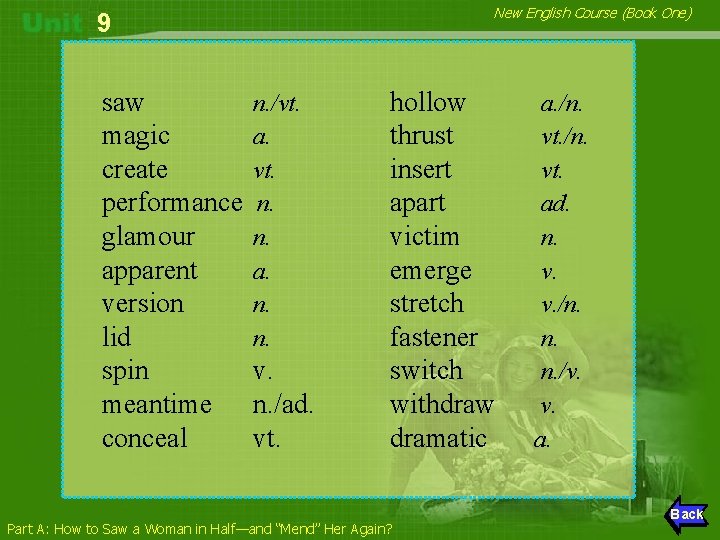 New English Course (Book One) 9 saw magic create performance glamour apparent version lid