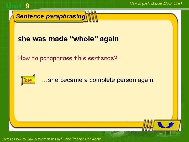 New English Course (Book One) 9 Sentence paraphrasing she was made “whole” again How