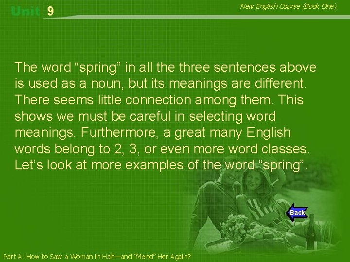 9 New English Course (Book One) The word “spring” in all the three sentences