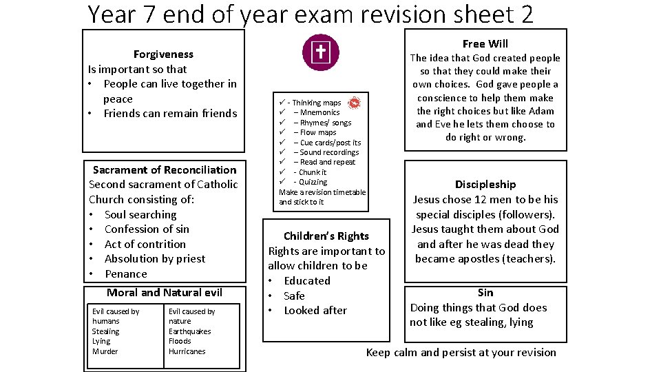 Year 7 end of year exam revision sheet 2 Forgiveness Is important so that
