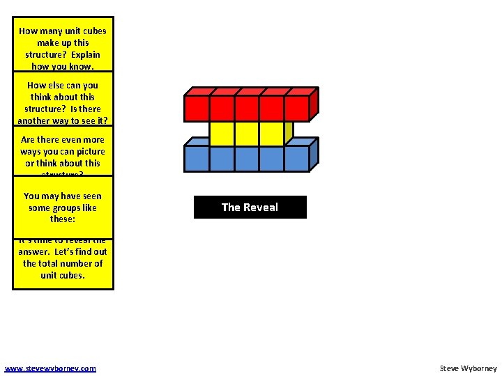 How many unit cubes make up this structure? Explain how you know. How else