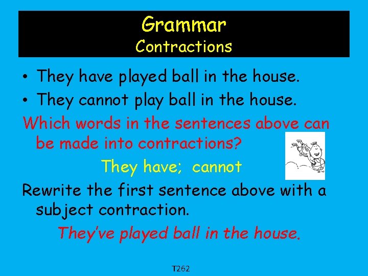 Grammar Contractions • They have played ball in the house. • They cannot play