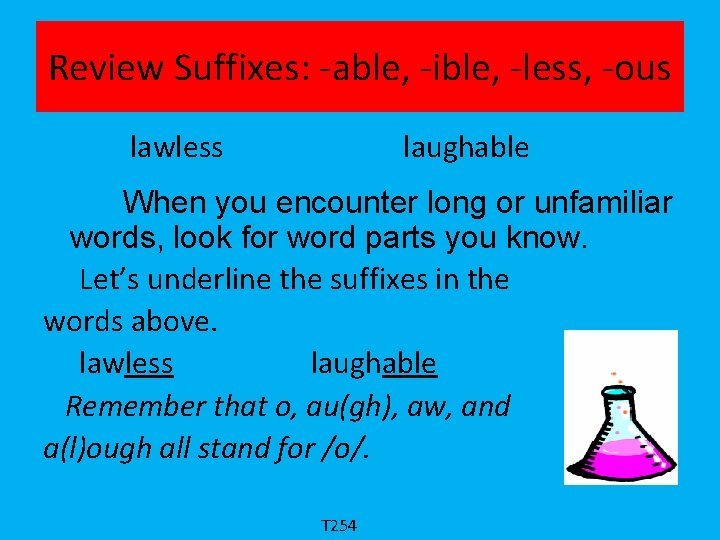 Review Suffixes: -able, -ible, -less, -ous lawless laughable When you encounter long or unfamiliar