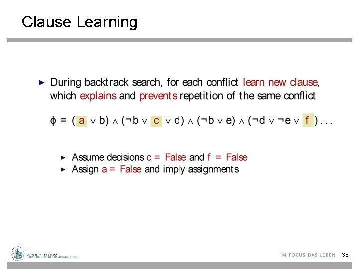 Clause Learning 36 