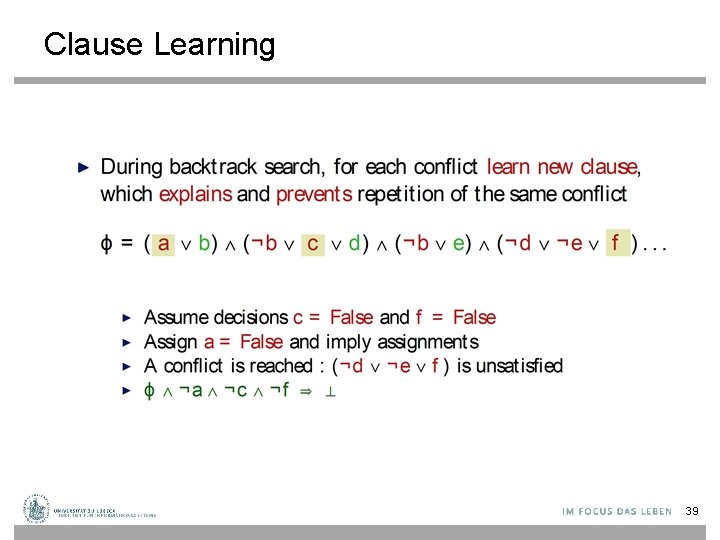 Clause Learning 39 
