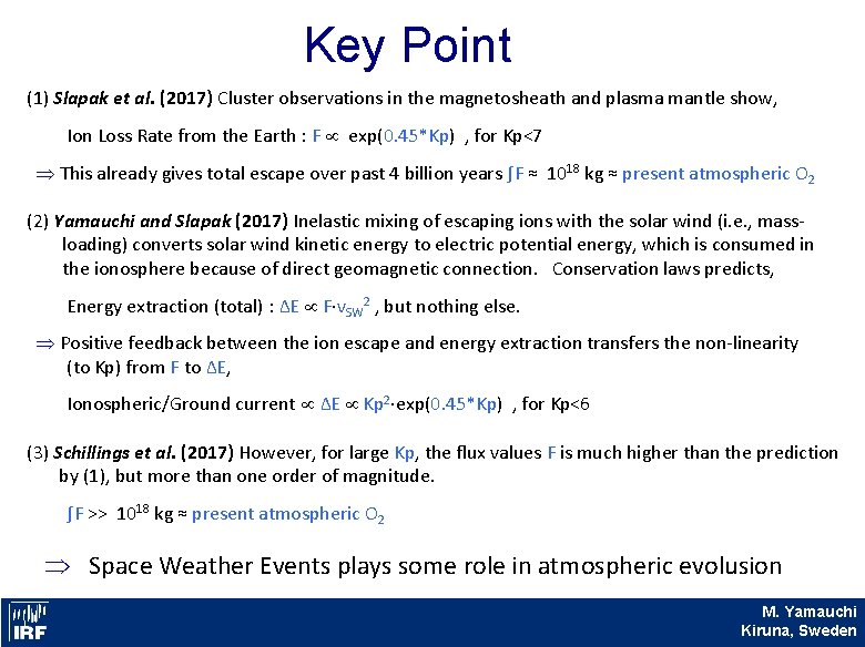 Key Point (1) Slapak et al. (2017) Cluster observations in the magnetosheath and plasma