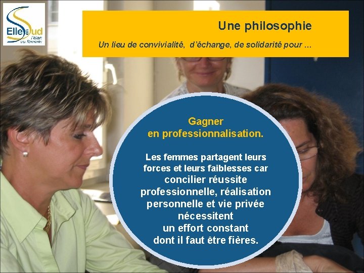 Une philosophie Un lieu de convivialité, d’échange, de solidarité pour … Gagner en professionnalisation.