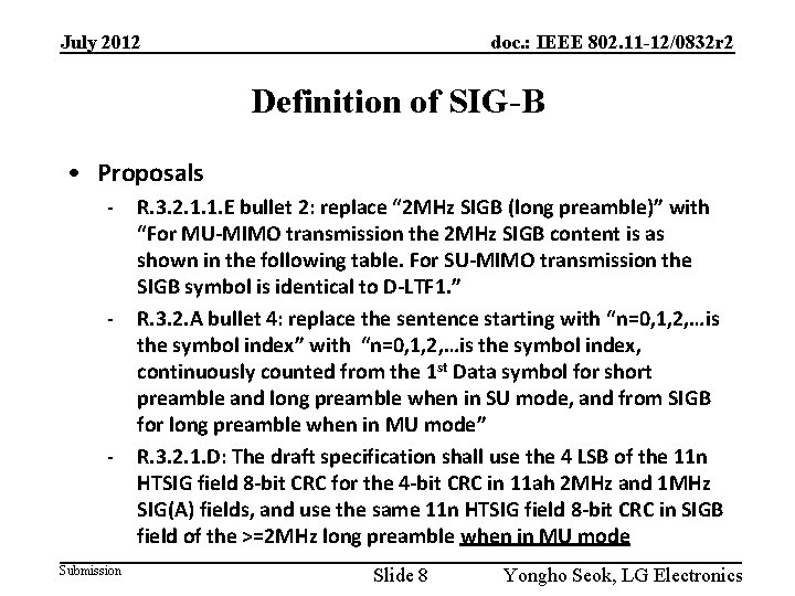 July 2012 doc. : IEEE 802. 11 -12/0832 r 2 Definition of SIG-B •