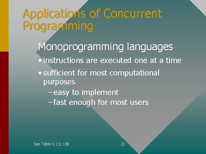 Applications of Concurrent Programming Monoprogramming languages • instructions are executed one at a time