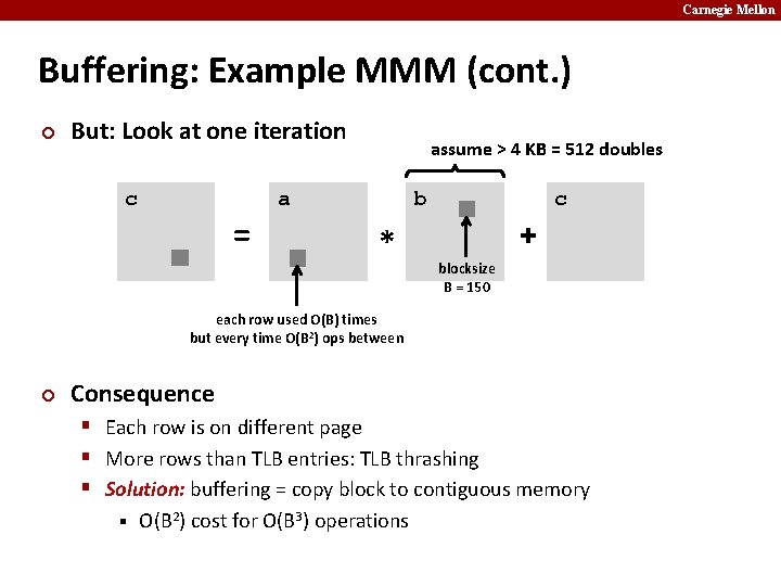 Carnegie Mellon Buffering: Example MMM (cont. ) ¢ But: Look at one iteration c