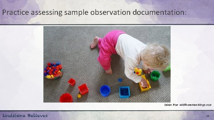 Practice assessing sample observation documentation: taken from wildflowerramblings. com 24 