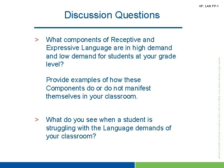 GP: LAN PP-1 Discussion Questions > What components of Receptive and Expressive Language are