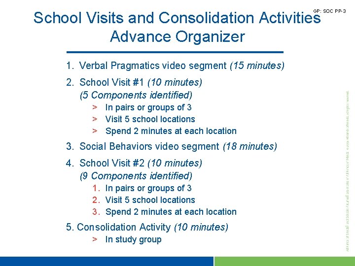 GP: SOC PP-3 School Visits and Consolidation Activities Advance Organizer 1. Verbal Pragmatics video