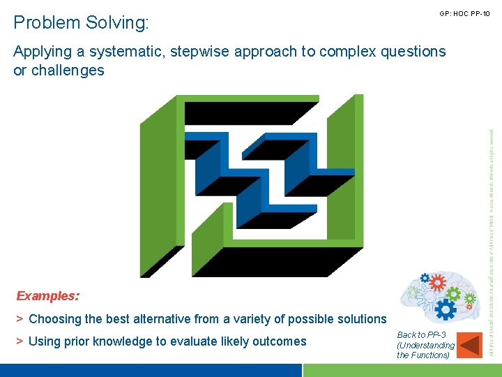 Problem Solving: GP: HOC PP-10 Applying a systematic, stepwise approach to complex questions or