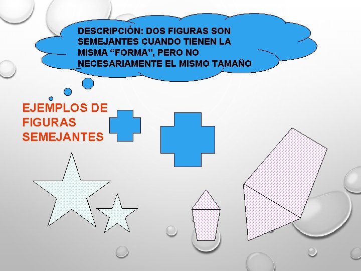 DESCRIPCIÓN: DOS FIGURAS SON SEMEJANTES CUANDO TIENEN LA MISMA “FORMA”, PERO NO NECESARIAMENTE EL DESCRIPCIÓN: DOS FIGURAS SON SEMEJANTES CUANDO TIENEN LA MISMA “FORMA”, PERO NO NECESARIAMENTE EL