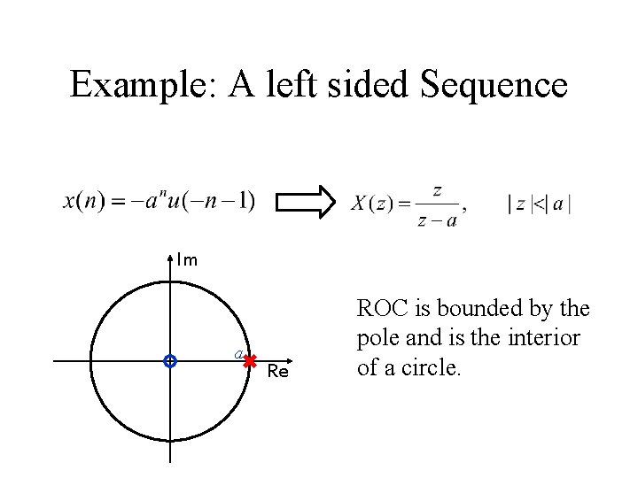 Example: A left sided Sequence Im a Re ROC is bounded by the pole