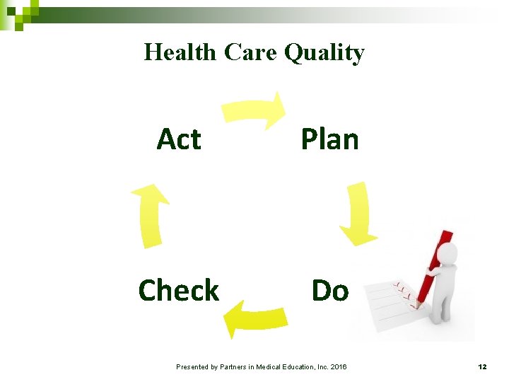 Health Care Quality Act Plan Check Do Presented by Partners in Medical Education, Inc.