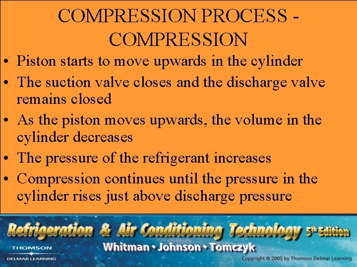 COMPRESSION PROCESS COMPRESSION • Piston starts to move upwards in the cylinder • The