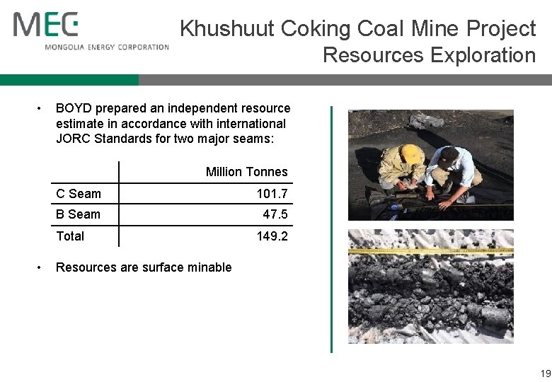 Khushuut Coking Coal Mine Project Resources Exploration • BOYD prepared an independent resource estimate