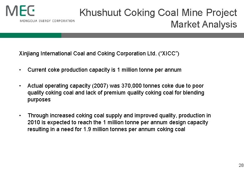 Khushuut Coking Coal Mine Project Market Analysis Xinjiang International Coal and Coking Corporation Ltd.