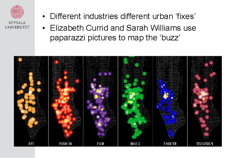  • Different industries different urban ‘fixes’ • Elizabeth Currid and Sarah Williams use