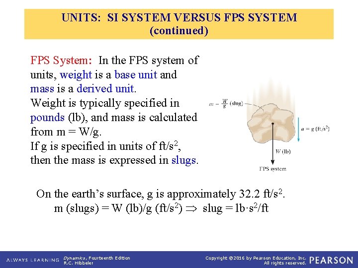 UNITS: SI SYSTEM VERSUS FPS SYSTEM (continued) FPS System: In the FPS system of
