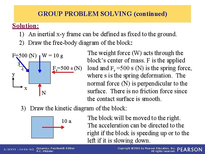 GROUP PROBLEM SOLVING (continued) Solution: 1) An inertial x-y frame can be defined as