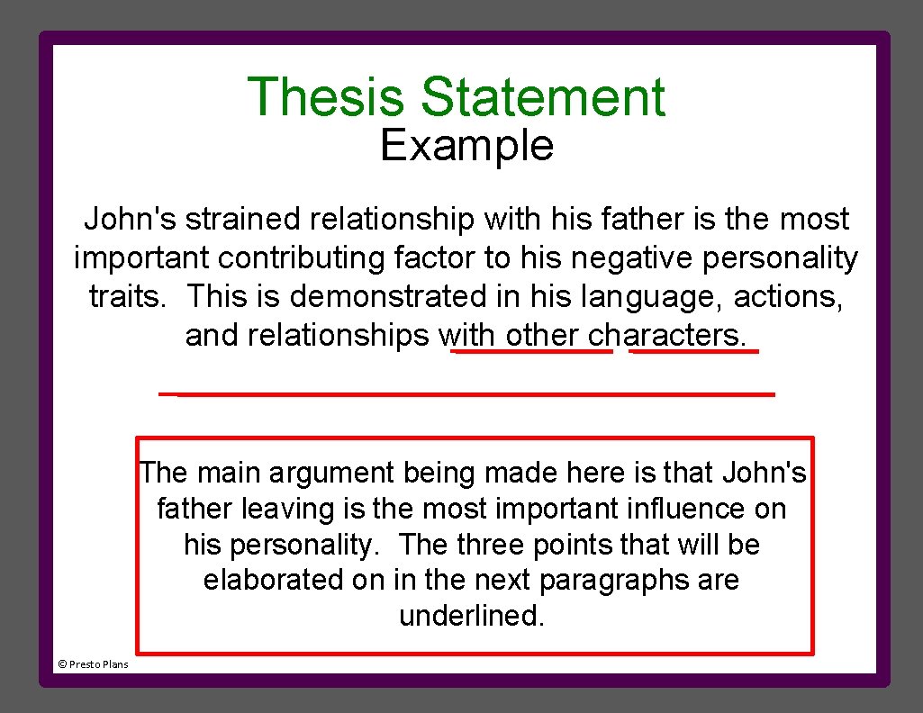 Thesis Statement Example John's strained relationship with his father is the most important contributing