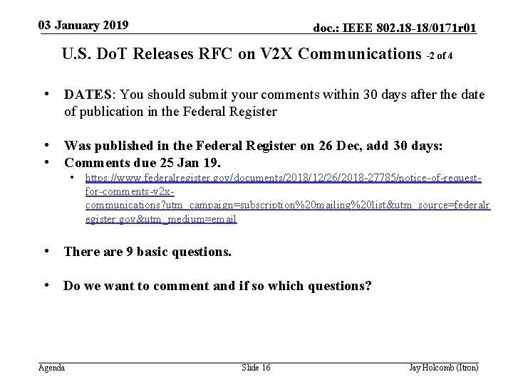 03 January 2019 doc. : IEEE 802. 18 -18/0171 r 01 U. S. Do.