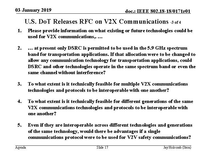 03 January 2019 doc. : IEEE 802. 18 -18/0171 r 01 U. S. Do.