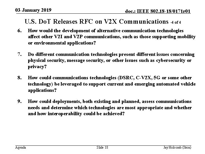 03 January 2019 doc. : IEEE 802. 18 -18/0171 r 01 U. S. Do.