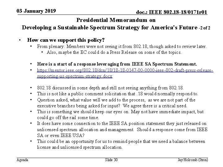 03 January 2019 doc. : IEEE 802. 18 -18/0171 r 01 Presidential Memorandum on