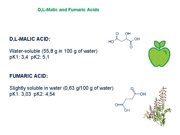 D, L-Malic and Fumaric Acids D, L-MALIC ACID: Water-soluble (55, 8 g in 100