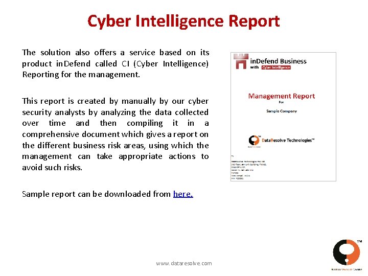 Cyber Intelligence Report The solution also offers a service based on its product in.