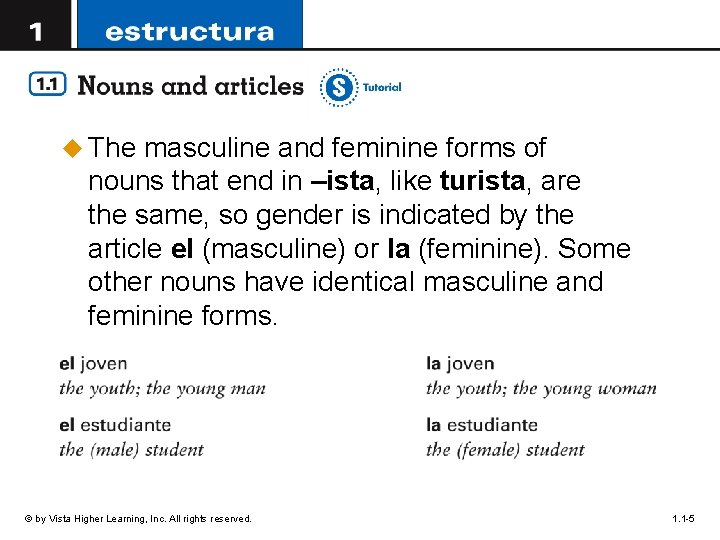 u The masculine and feminine forms of nouns that end in –ista, like turista,