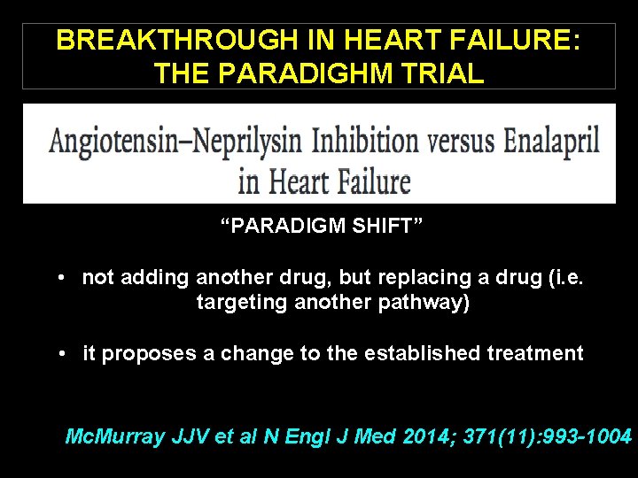 BREAKTHROUGH IN HEART FAILURE: THE PARADIGHM TRIAL “PARADIGM SHIFT” • not adding another drug,