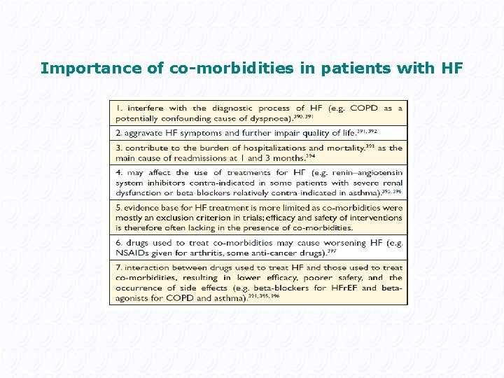 Importance of co-morbidities in patients with HF 