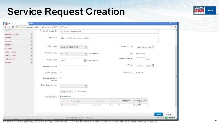 Service Request Creation Confidential and proprietary information of Ingram Micro Inc. — Do not Service Request Creation Confidential and proprietary information of Ingram Micro Inc. — Do not