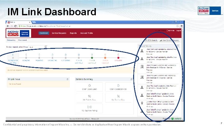 IM Link Dashboard Confidential and proprietary information of Ingram Micro Inc. — Do not IM Link Dashboard Confidential and proprietary information of Ingram Micro Inc. — Do not