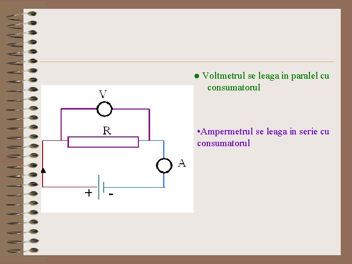  Voltmetrul se leaga in paralel cu consumatorul • Ampermetrul se leaga in serie