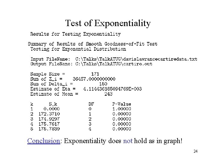 Test of Exponentiality Conclusion: Exponentiality does not hold as in graph! 24 