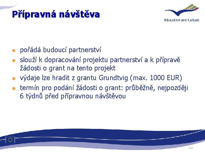 Přípravná návštěva n n pořádá budoucí partnerství slouží k dopracování projektu partnerství a k