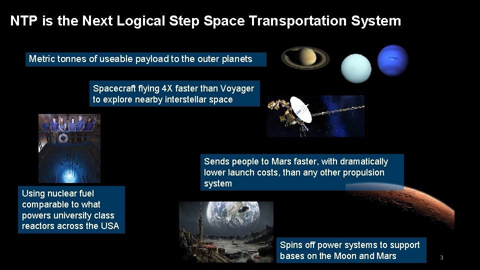 NTP is the Next Logical Step Space Transportation System Metric tonnes of useable payload