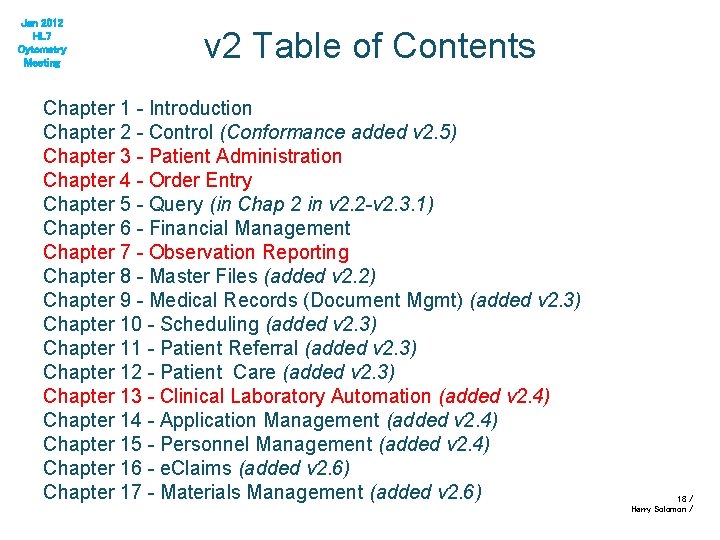 Jan 2012 HL 7 Cytometry Meeting v 2 Table of Contents Chapter 1 -