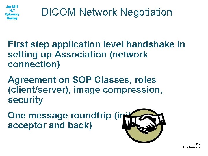 Jan 2012 HL 7 Cytometry Meeting DICOM Network Negotiation First step application level handshake