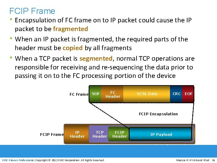 FCIP Frame • Encapsulation of FC frame on to IP packet could cause the