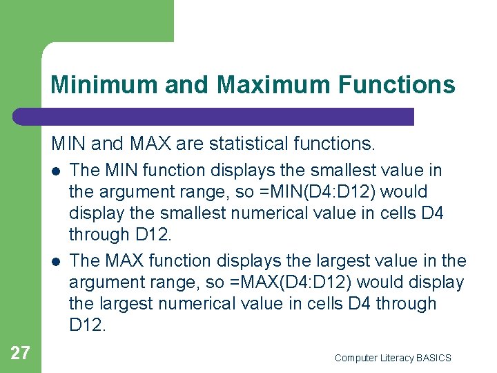 Minimum Function Definition Key Applications Module Lesson 18 Creating Formulas and